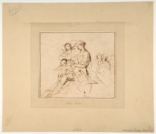 The Holy Family with Attendant Angels by Pietro Testa, drawing, 1612-1650