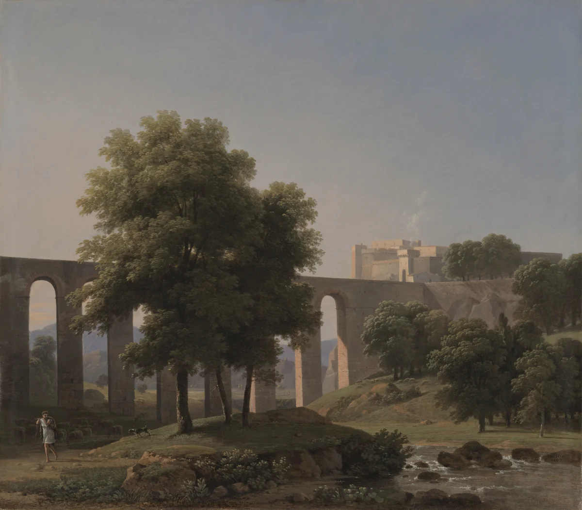 An Aqueduct Near a Fortress by Jean-Victor Bertin, painting, 1807