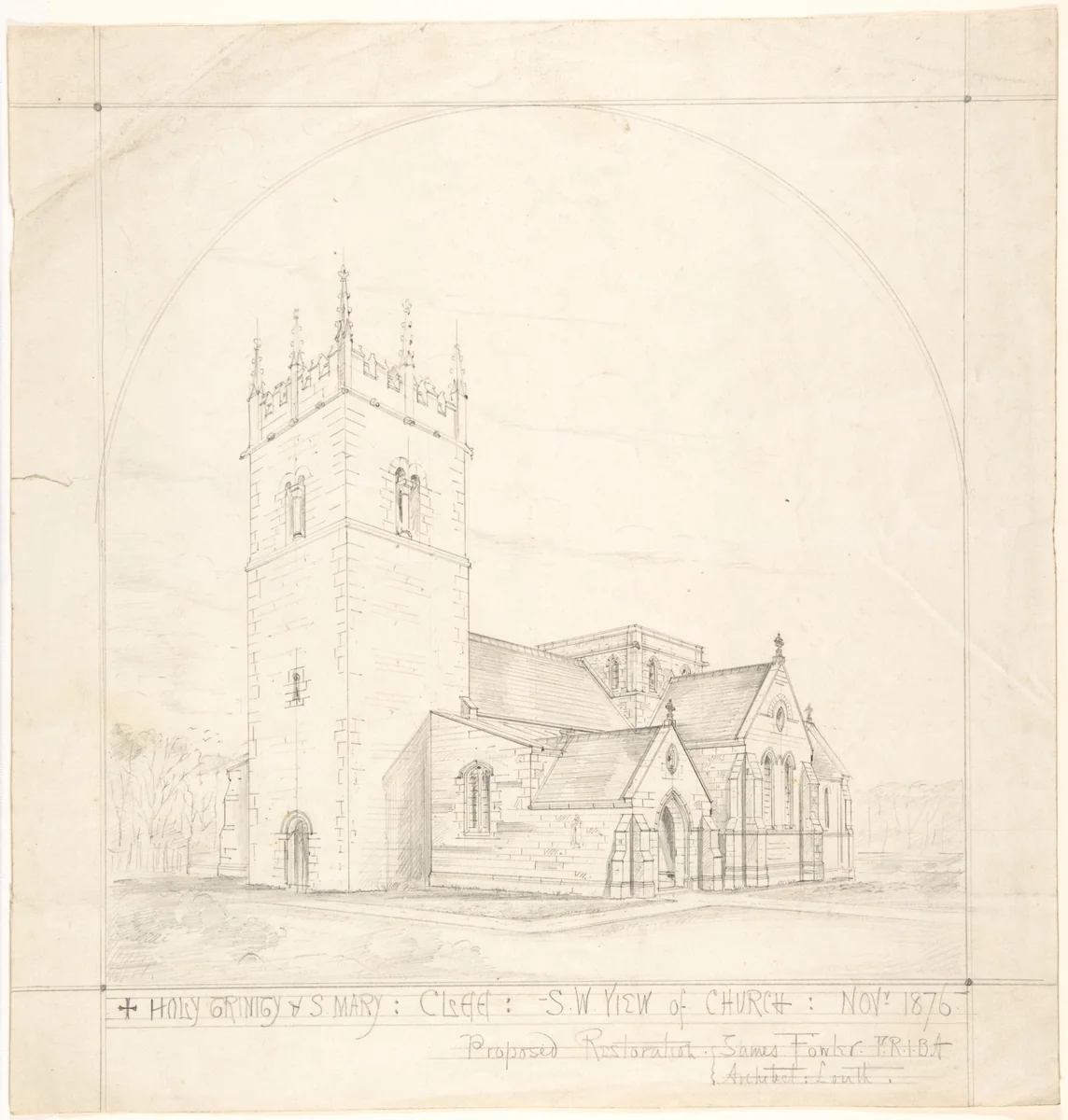 Proposed Restoration of the Church of the Holy Trinity and St. Mary, Old Clee, Lincolnshire by James Fowler, drawing, 1876-1877