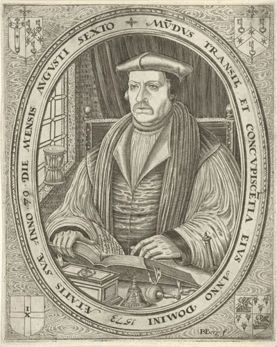 Portret van Mathew Parker by Unknown, print, 1573