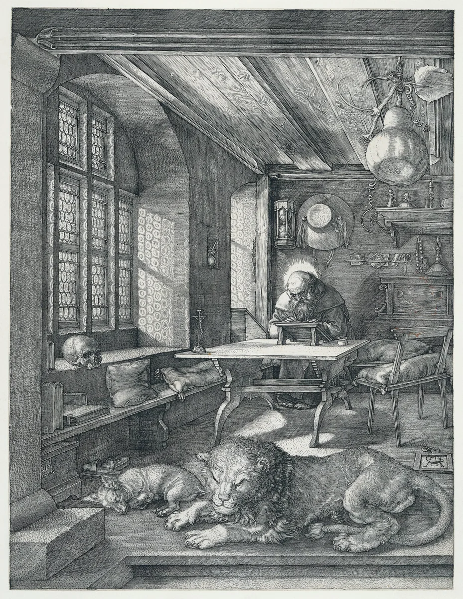 De Heilige Hiëronymus in zijn studeervertrek by Unknown, print, 1514