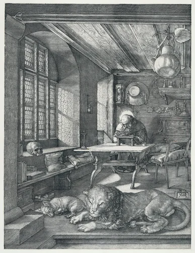De Heilige Hiëronymus in zijn studeervertrek by Unknown, print, 1514