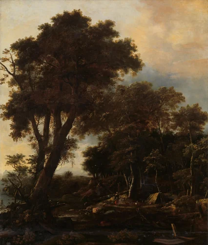 Forest landscape with lean-to by Roelant Roghman, painting, 1650-1692