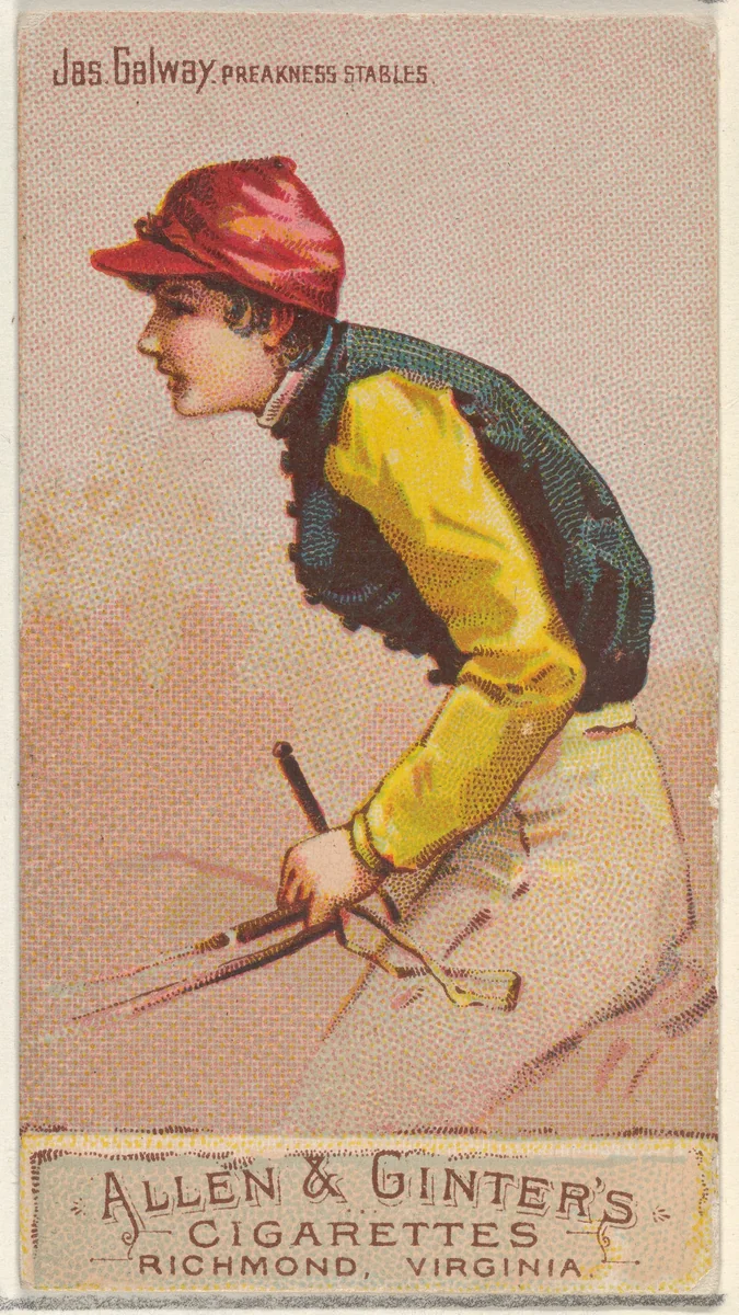 Jas. Galway, Preakness Stables, from the Racing Colors of the World series (N22b) for Allen & Ginter Cigarettes by Allen & Ginter, print, 1888