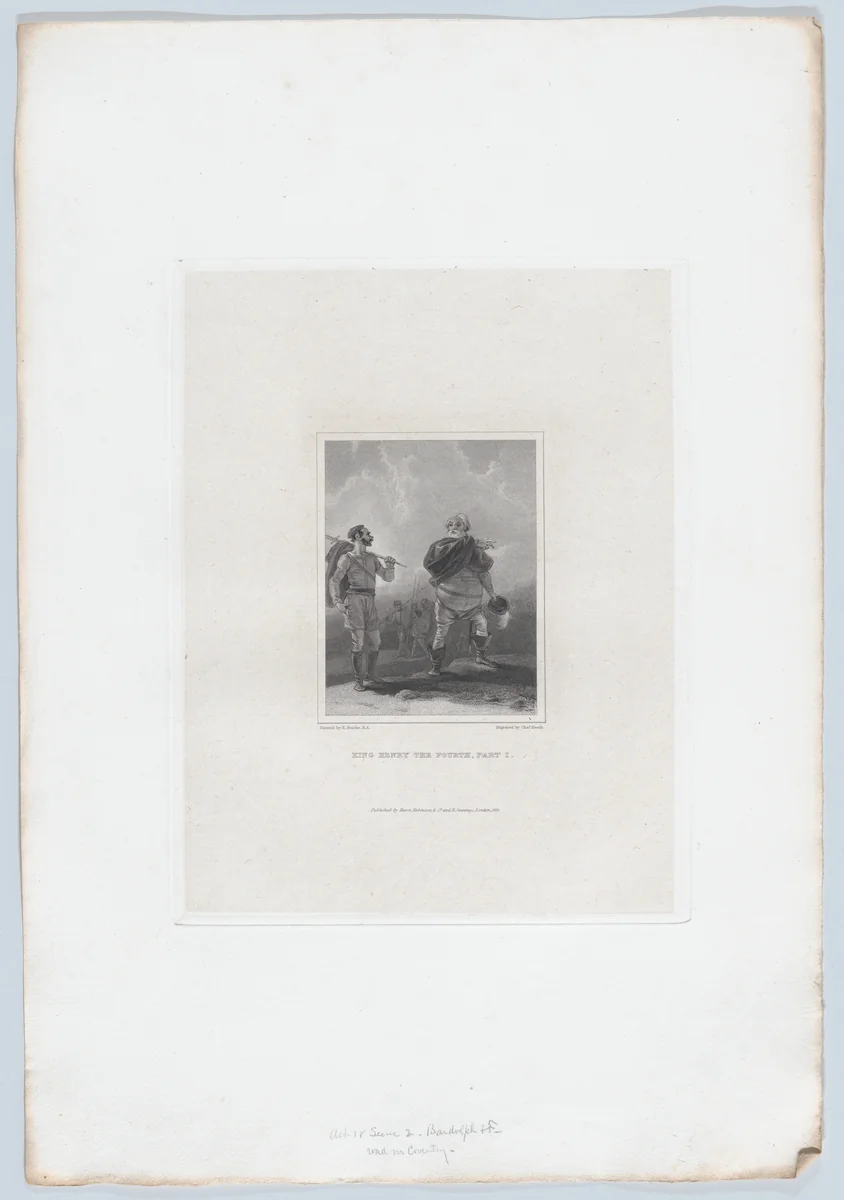 Falstaff and Bardolph, on a Road near Coventry (Shakespeare, King Henry IV, Part I, Act 4, Scene 2) by Charles Heath, print, 1825