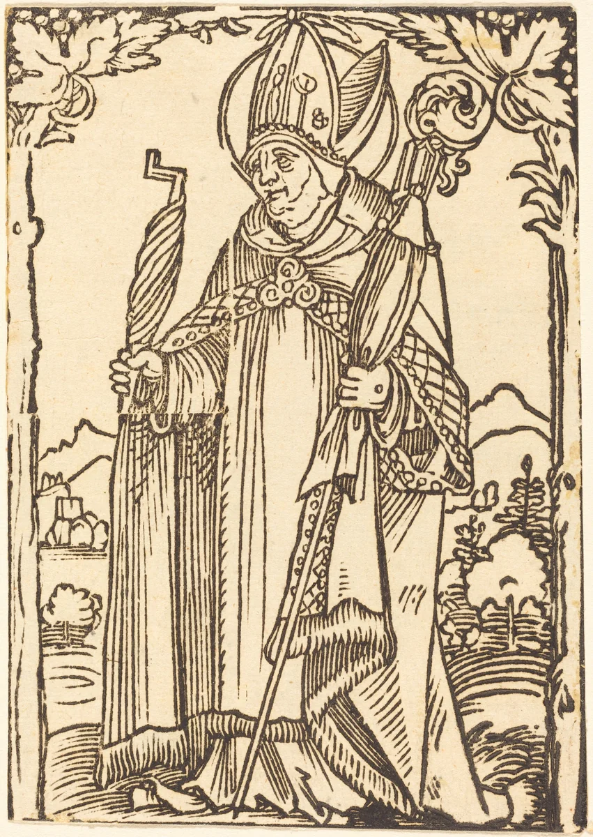 Saint Erasmus as Bishop by Sebald Beham, print, 1500-1550