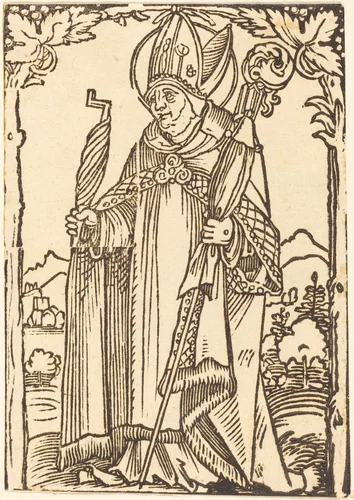 Saint Erasmus as Bishop by Sebald Beham, print, 1500-1550