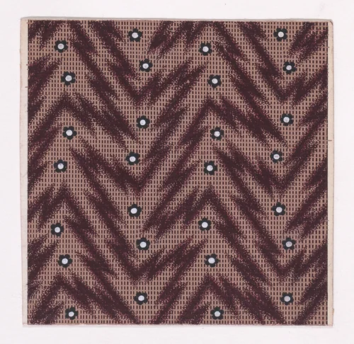 Textile Design with Rosettes and Pearls over a Checked Background with Zig-Zagging Lines by anonymous, drawing, 1840