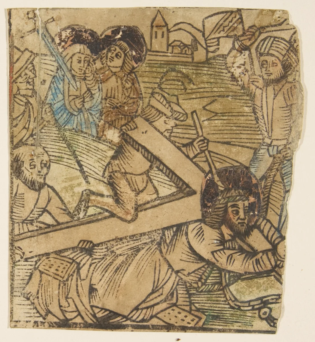 Christ's Fall Carrying the Cross, one of the "Seven Falls of Christ" by anonymous, print, 1400-1499
