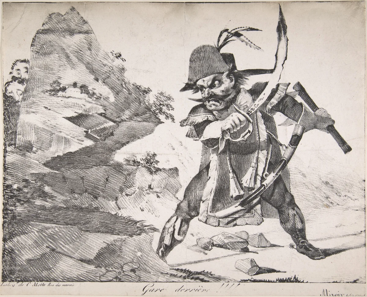 Watch Your Rear!!!!, from "Le Miroir" by Eugène Delacroix, print, 1822