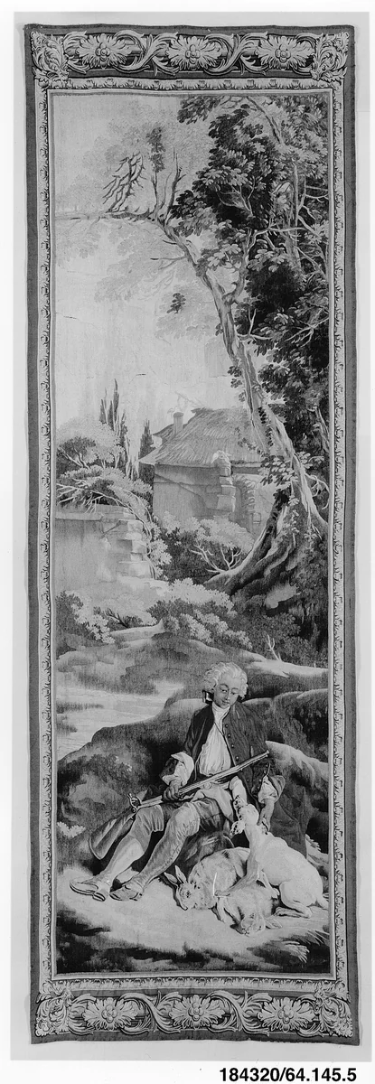The Hunter from a set of the Italian Village Scenes by François Boucher, textile, 1734-1762