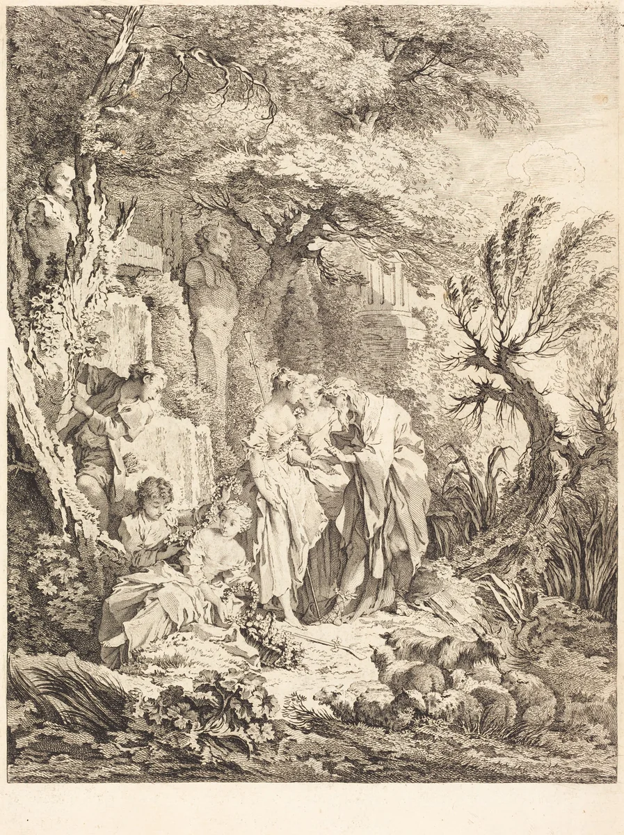 La Bonne Aventure by Pierre-Alexandre Aveline; François Boucher, print, 1738