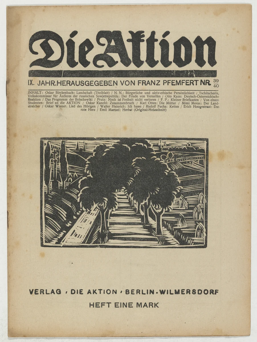 Die Aktion, vol. 9, no. 39/40 by Oskar Birckenbach, Emil Maetzel, periodical, 1919