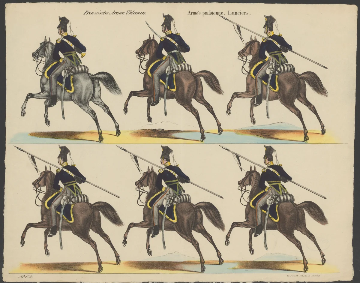 Zes Pruisische ulanen by anonymous, print, 1829-1880
