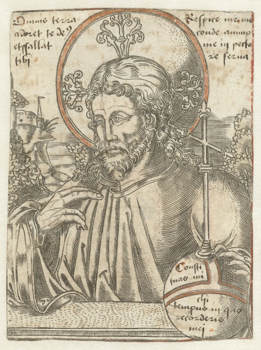 Christus als Salvator Mundi by anonymous, print, 1470-1490