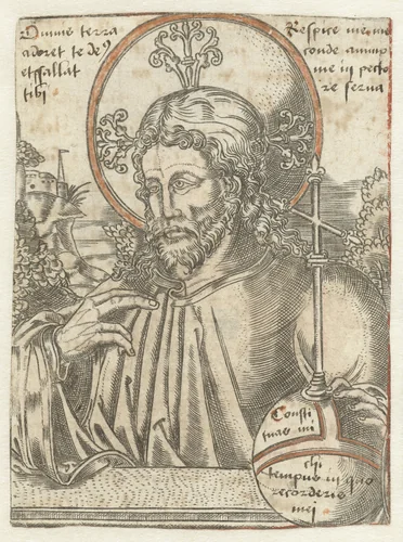 Christus als Salvator Mundi by anonymous, print, 1470-1490