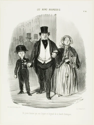 A Young Man Who is the Pride and Hope of the Badinguet Family, plate 16 from Les Bons Bourgeois by Honoré-Victorin Daumier, print, 1846