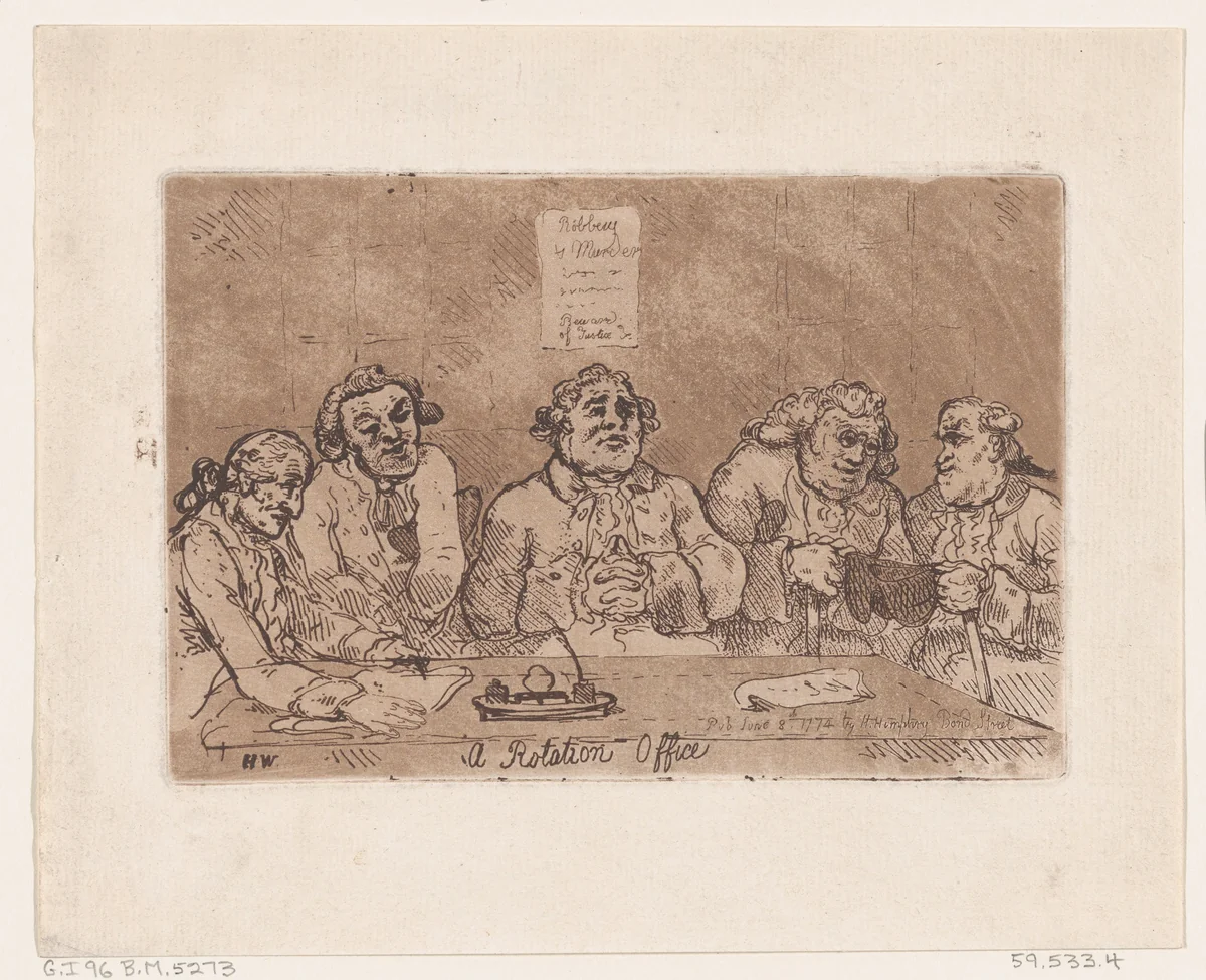 A Rotation Office by Thomas Rowlandson, print, 1774-1779