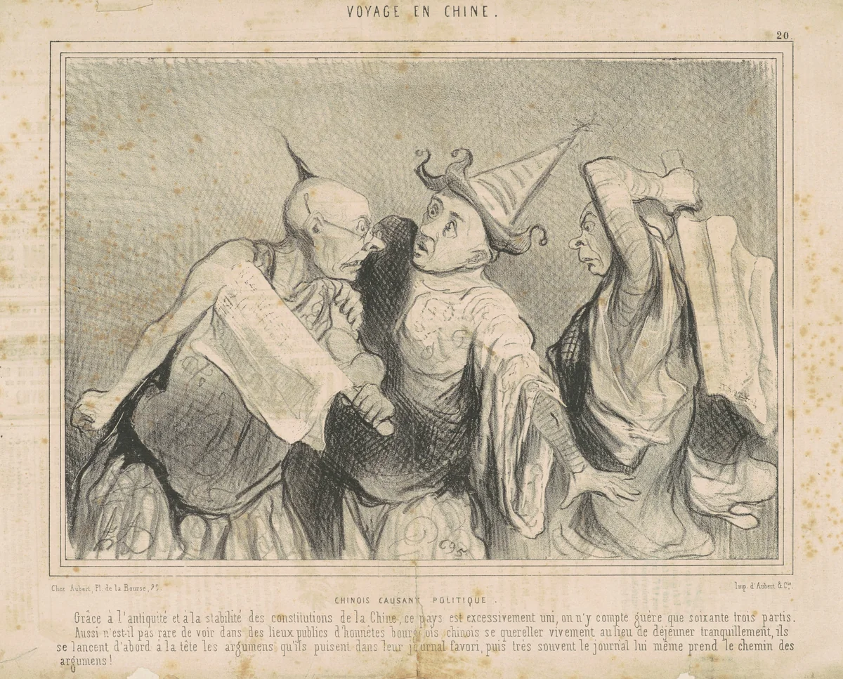 Chinois causant politique by Honoré Daumier, print, 1844