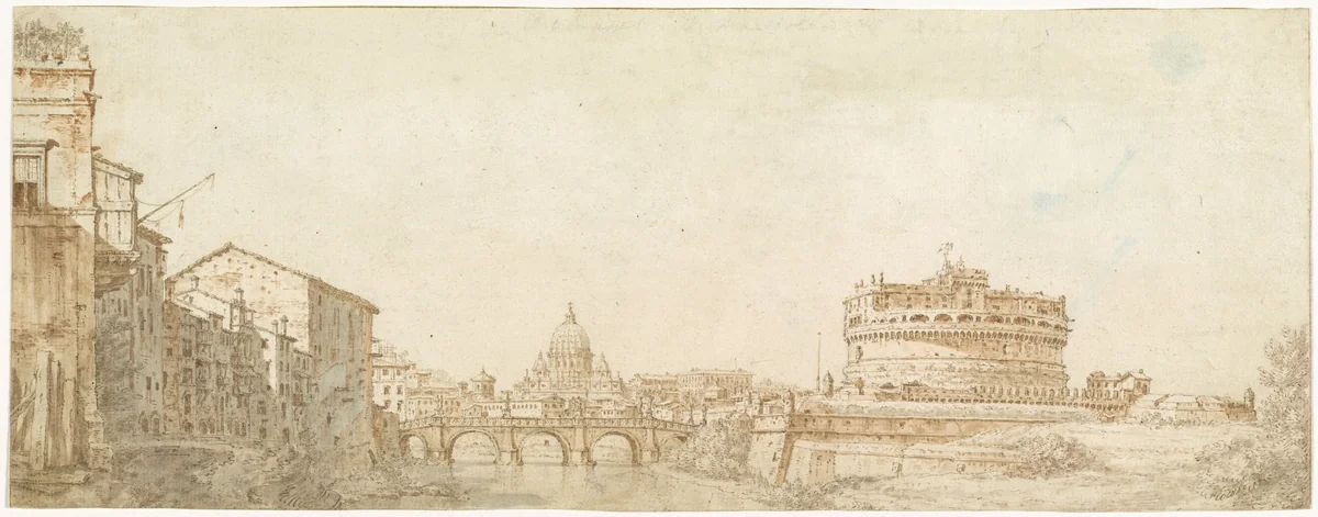 View of Rome with the Dome of Saint Peter's and the Castel Sant' Angelo by Giuseppe Zocchi, drawing, 1739-1749
