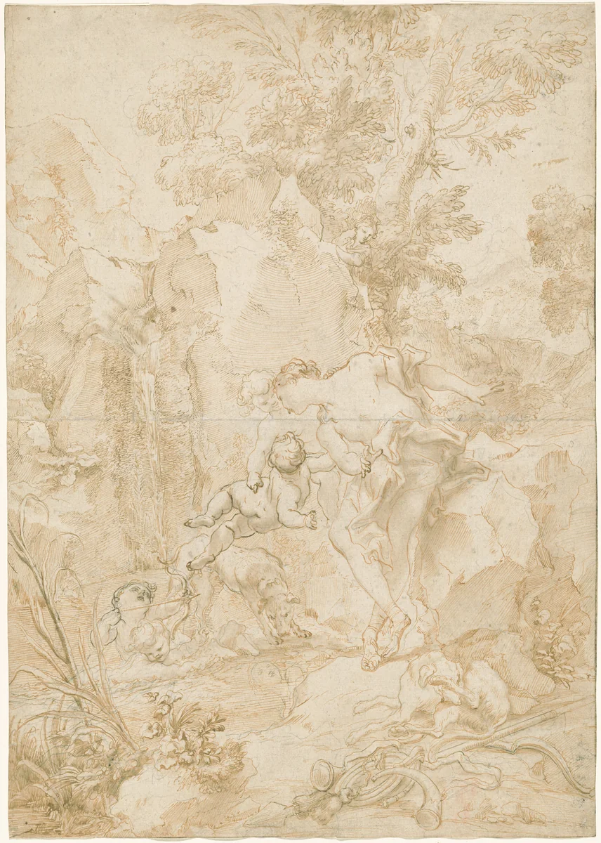 Echo and Narcissus by Gregorio de Ferrari, drawing, 1644-1726