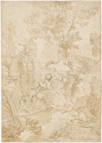 Echo and Narcissus by Gregorio de Ferrari, drawing, 1644-1726