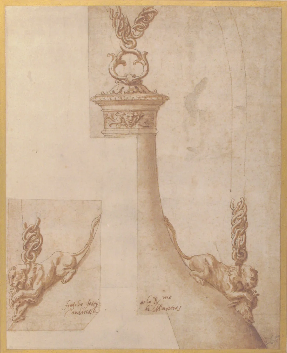 Design for a Flask with Chain Handles by Giulio Romano, drawing, 1540-1546