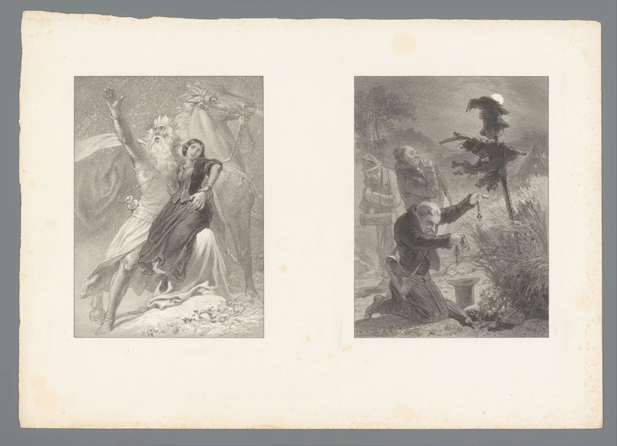 Roof van Proserpina en dief die buitgemaakte kostbaarheden bekijkt by Adolphe Mouilleron, print, 1830-1881