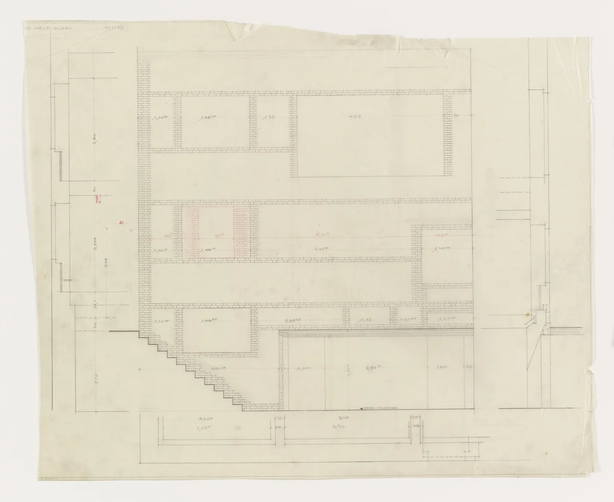 Wolf House, Gubin, Poland (Elevation, plan, section) by Ludwig Mies van der Rohe, mies van der rohe archive, 1925