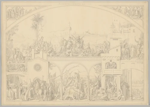 Preparatory Drawing for a Print Series on the History of Germany (Die Geschichte des deutschen Volkes in fünfzehn Bildern) by Carl Heinrich Hermann, drawing, 1851-1853