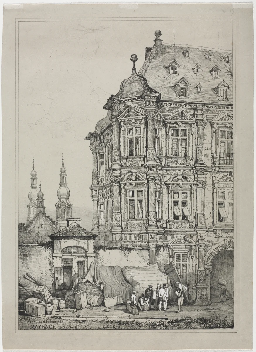 Castle of Martinsburg, Mainz, Germany by Samuel Prout, print, 1833