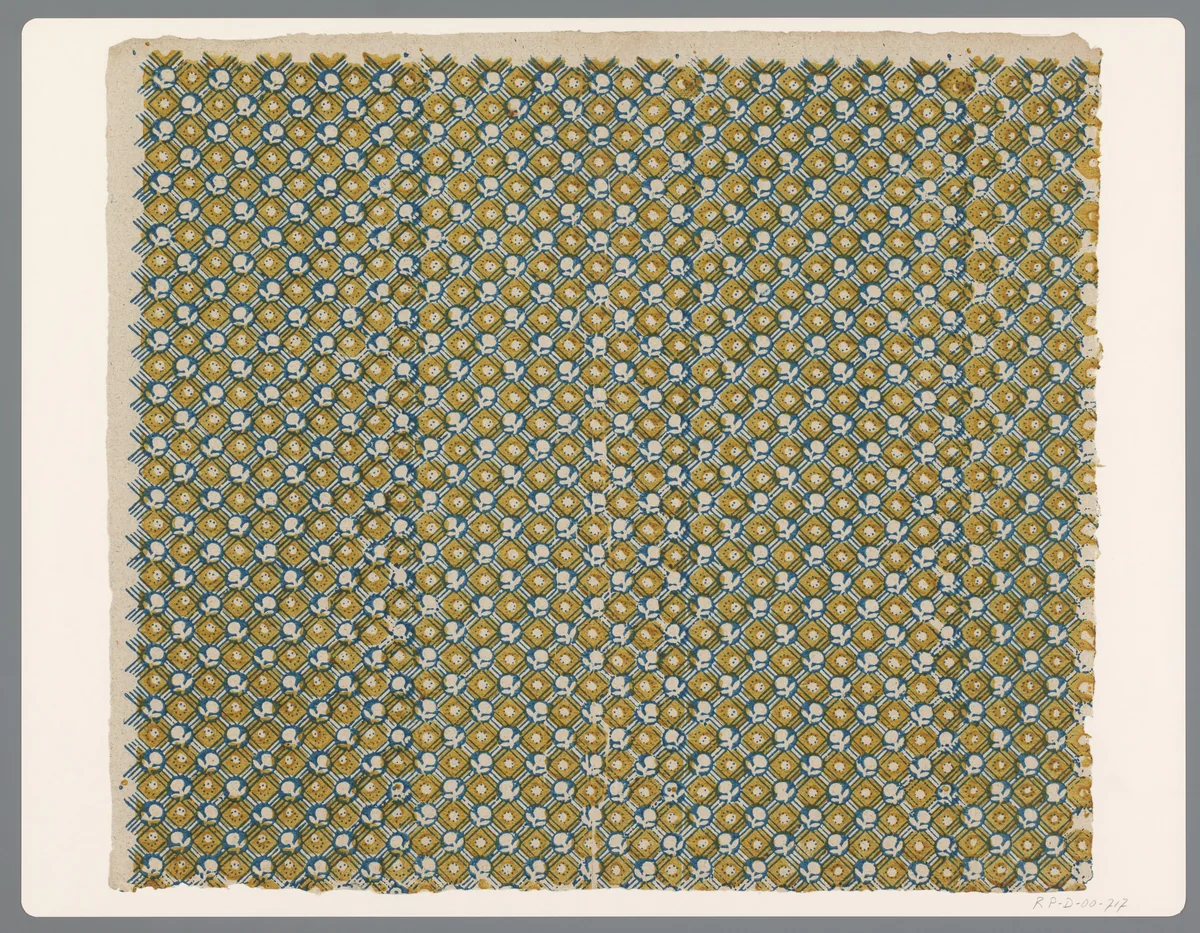 Blad met ruitenpatroon met bloemmotief by anonymous, print, 1750-1900