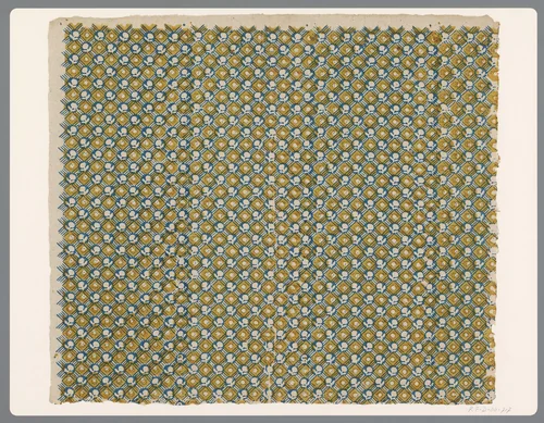 Blad met ruitenpatroon met bloemmotief by anonymous, print, 1750-1900