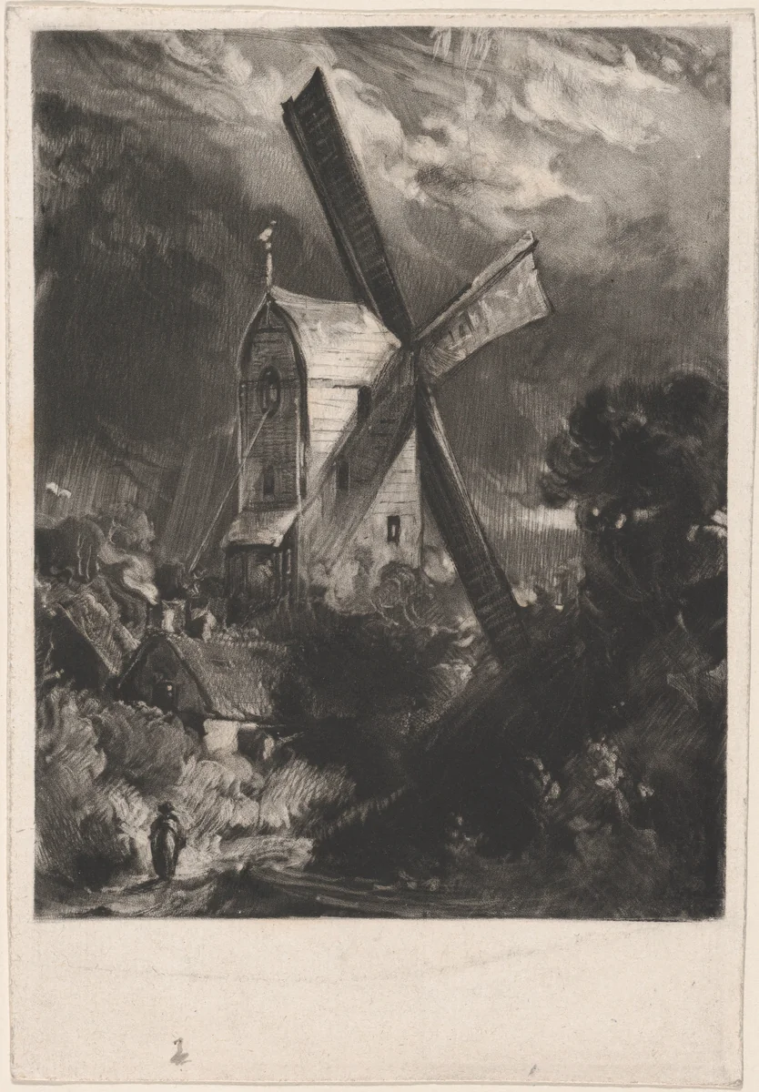 Mill Near Brighton by David Lucas, print, 1829