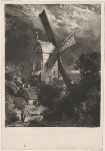 Mill Near Brighton by David Lucas, print, 1829