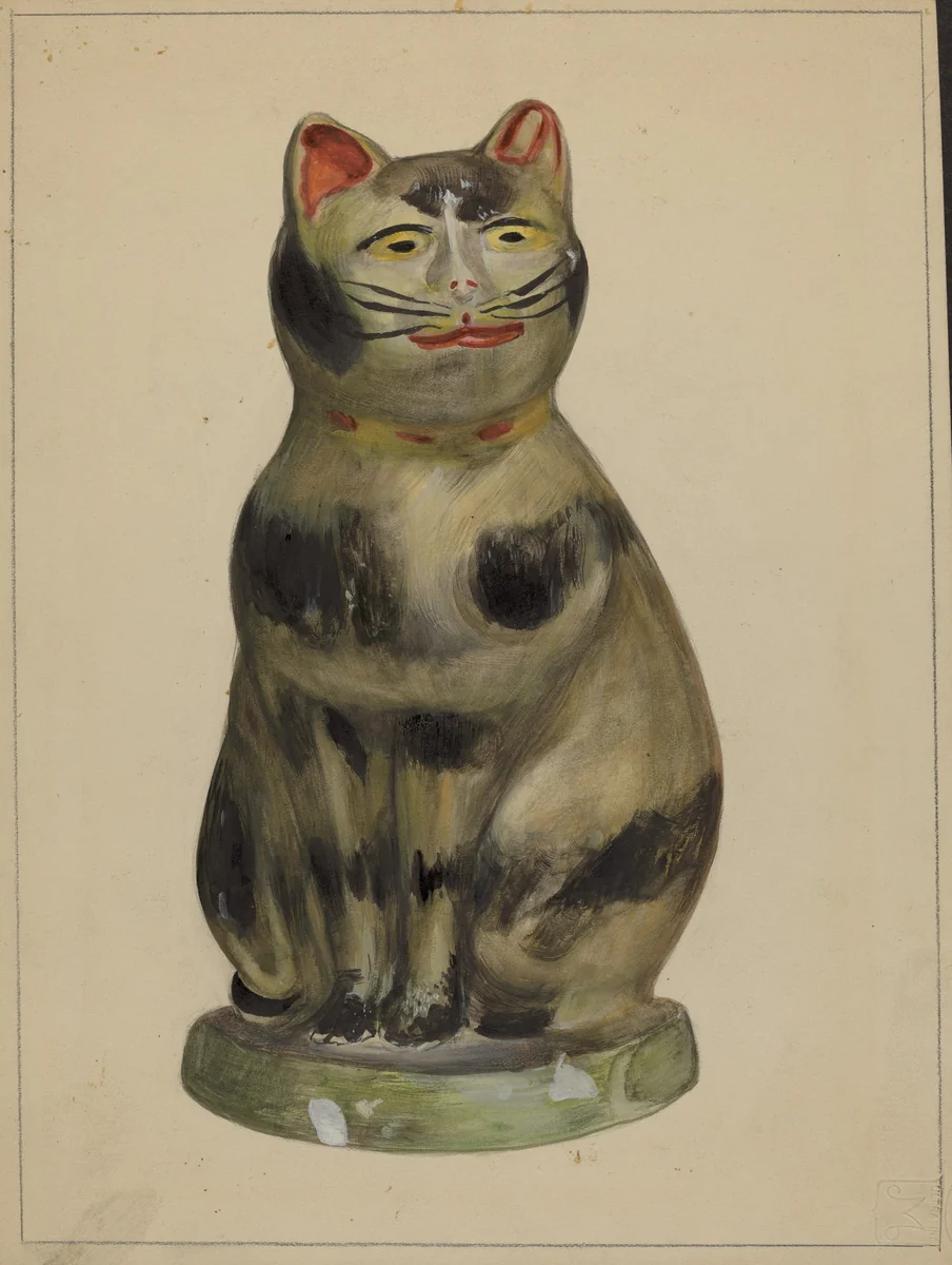 Pa. German Chalkware Cat by Mina Lowry, index of american design, 1936