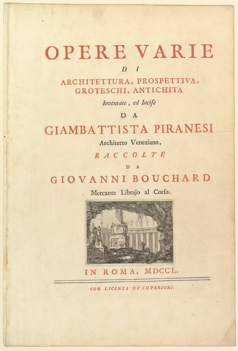 Frontispiece to "Opere varie di architettura, prospettive grotesshi antichità" by Giovanni Battista Piranesi, print, 1750