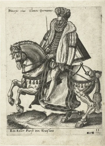 Duitse heerser te paard by Unknown, print, 1577