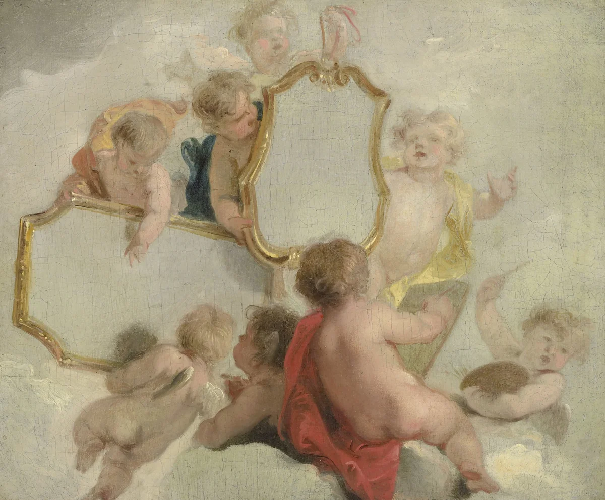 Putti with Mirrors by Jacob de Wit, painting, 1725-1744