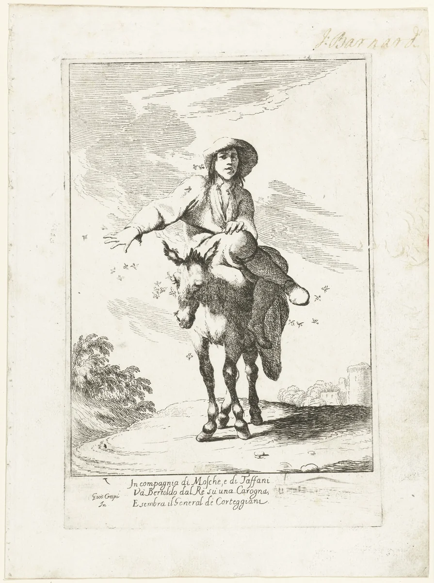 Bertoldo op de ezel by Giovanni Battista Crespi, print, 1710-1715