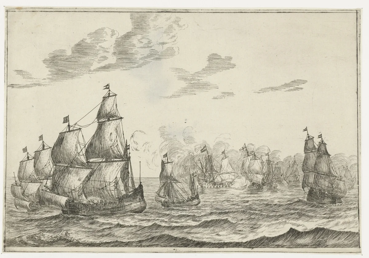 Zeeslag by Reinier Nooms, print, 1652-1656