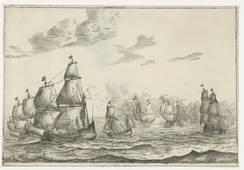 Zeeslag by Reinier Nooms, print, 1652-1656