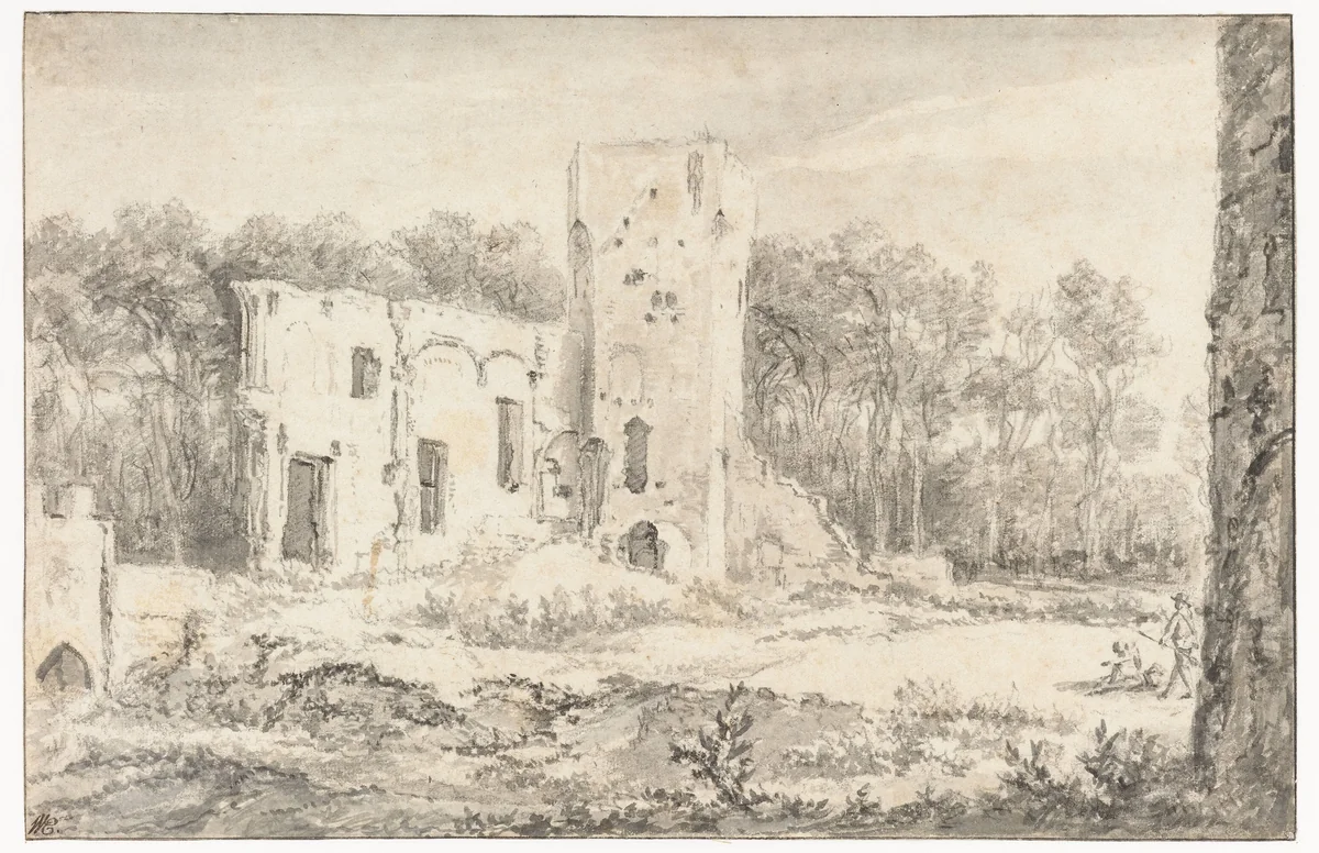 View of the Ruins of Egmond Castle by Jacob Isaacksz van Ruisdael, drawing, 1655