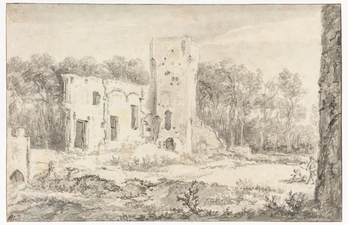 View of the Ruins of Egmond Castle by Jacob Isaacksz van Ruisdael, drawing, 1655