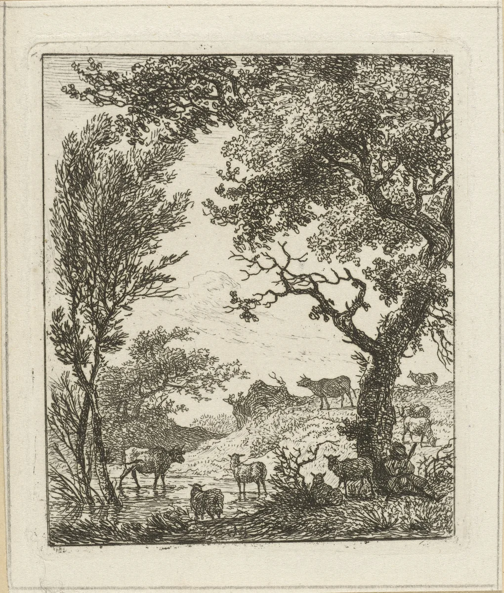 Landschap met kudde vee by Hermanus Fock, print, 1781-1822