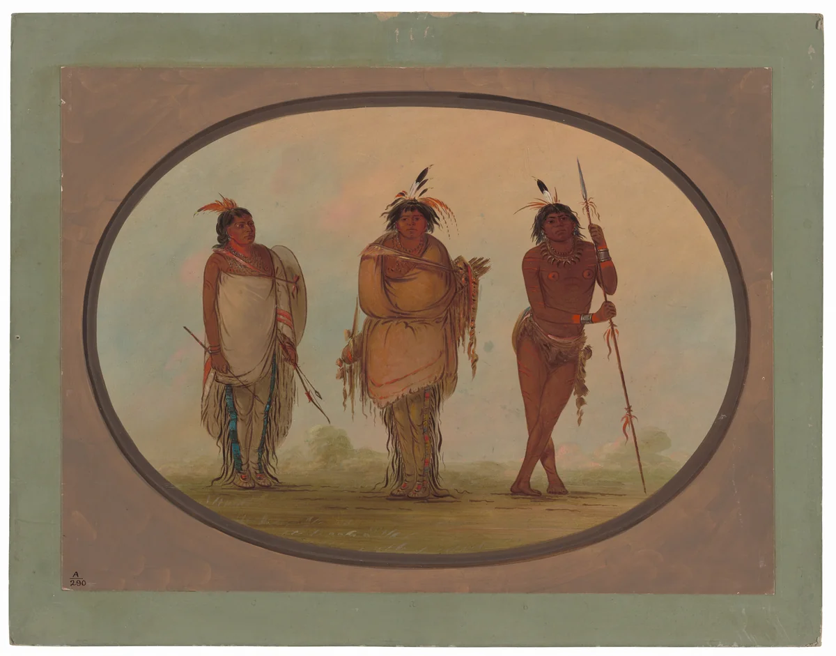 Three Yumaya Indians by George Catlin, painting, 1855-1869