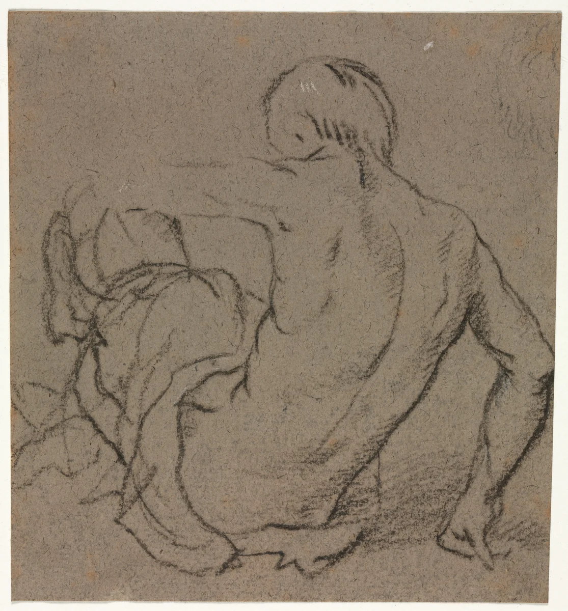 Man Seated on the Ground, Seen from Behind (recto) by Unknown, drawing, 1500-1599