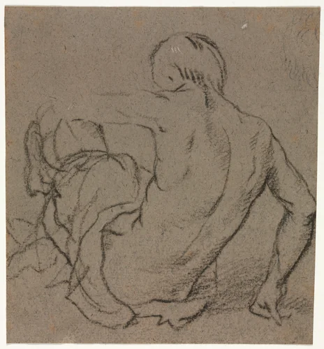 Man Seated on the Ground, Seen from Behind (recto) by Unknown, drawing, 1500-1599