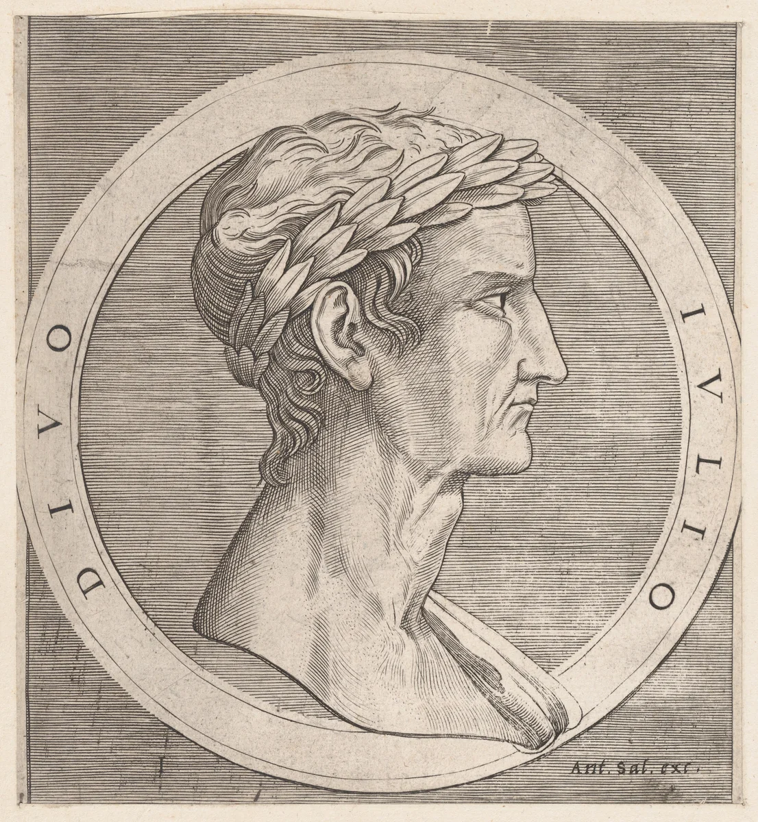 Julius Caesar, from The Twelve Caesars, from "Speculum Romanae Magnificentiae" by Marcantonio Raimondi, print, 1495-1539