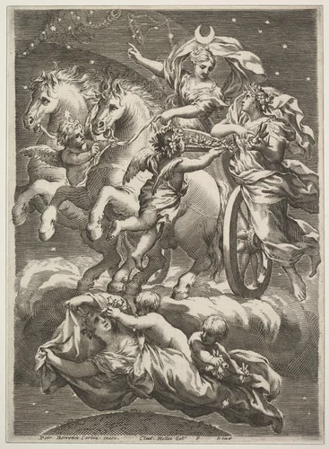 Diana in Her Chariot (La Lune sur son char) by Claude Mellan, print, 1633